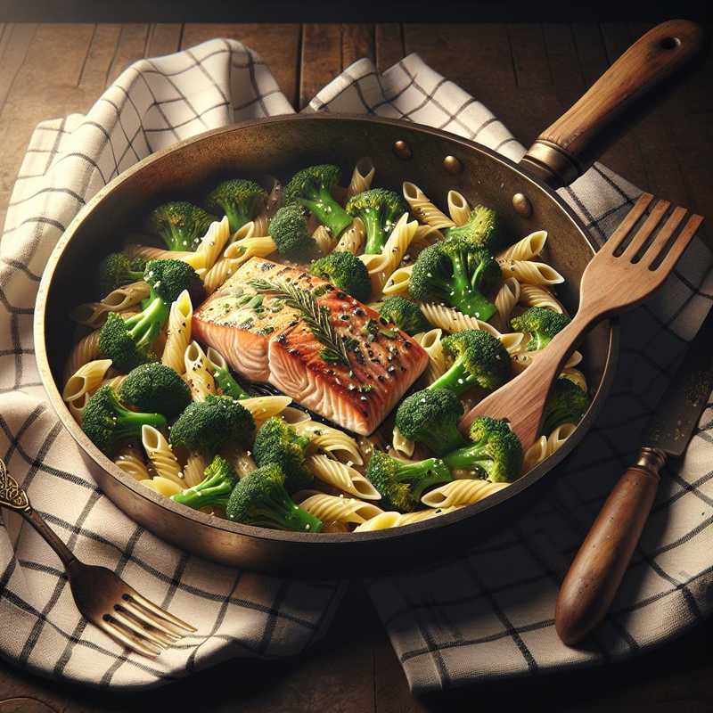 Pasta with broccoli and salmon