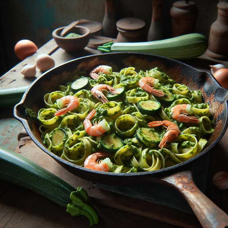 Garganelli con pesto di zucchine e gamberetti