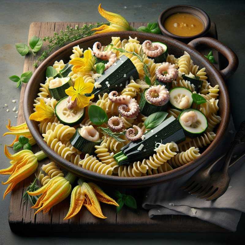 Fusilli ai calamari e zucchine in fiore