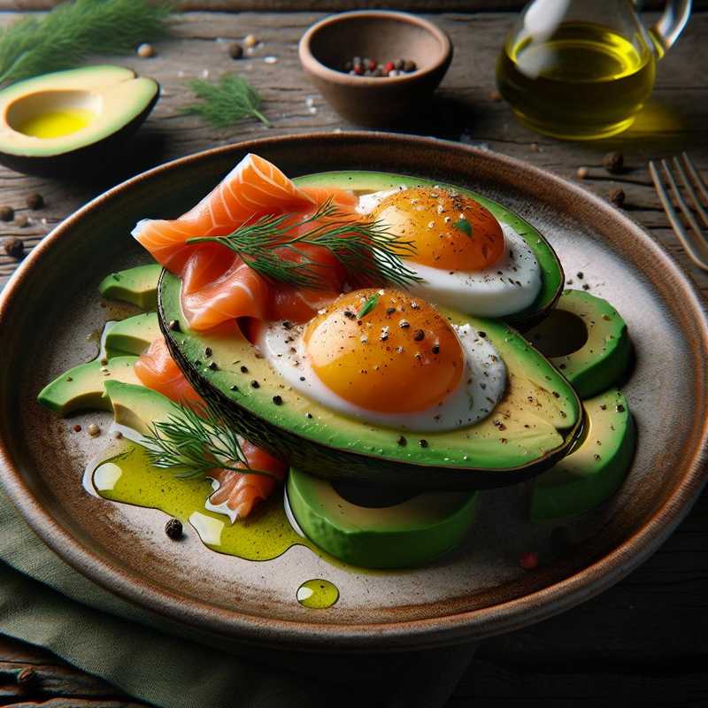 Avocado, uova e salmone