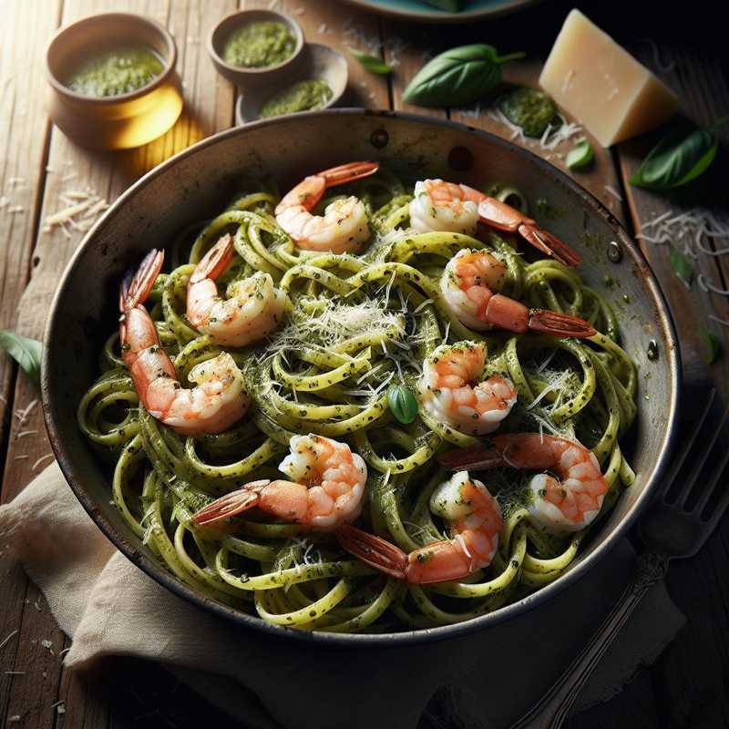 Pasta with pesto and shrimp