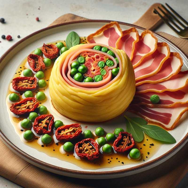 Rotolo ai piselli con crudo e pomodori secchi