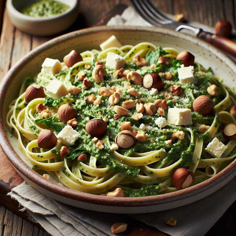 Tagliatelle con pesto di scarola, nocciole e Castelmagno