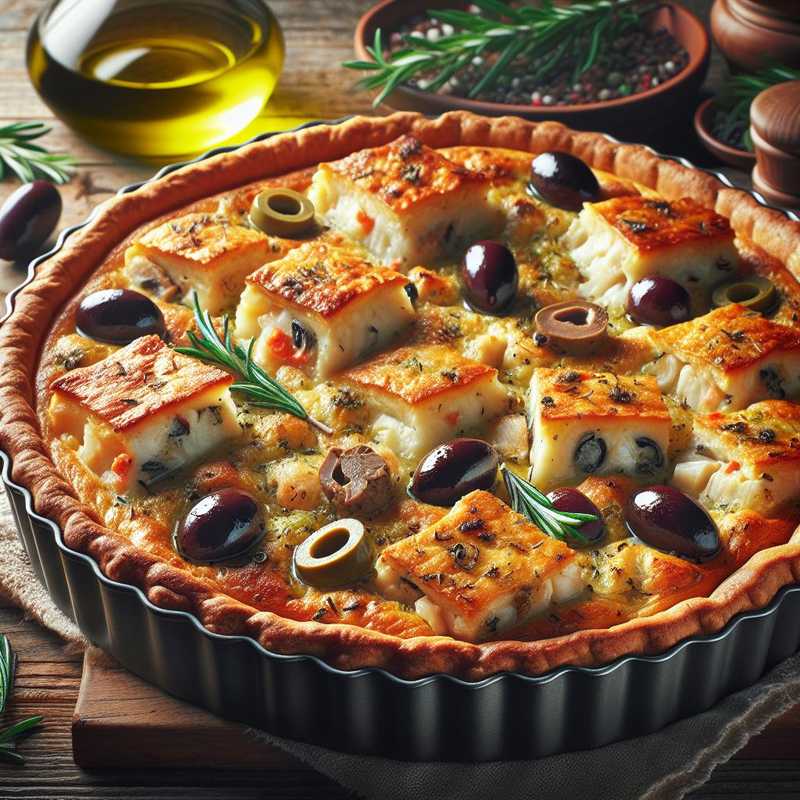 Quiche di baccalà, olive e funghi porcini