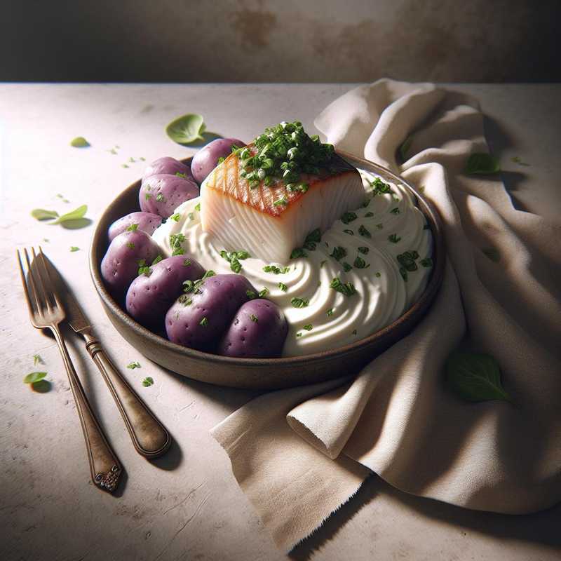 Whipped Cod with Yogurt and Purple Potatoes